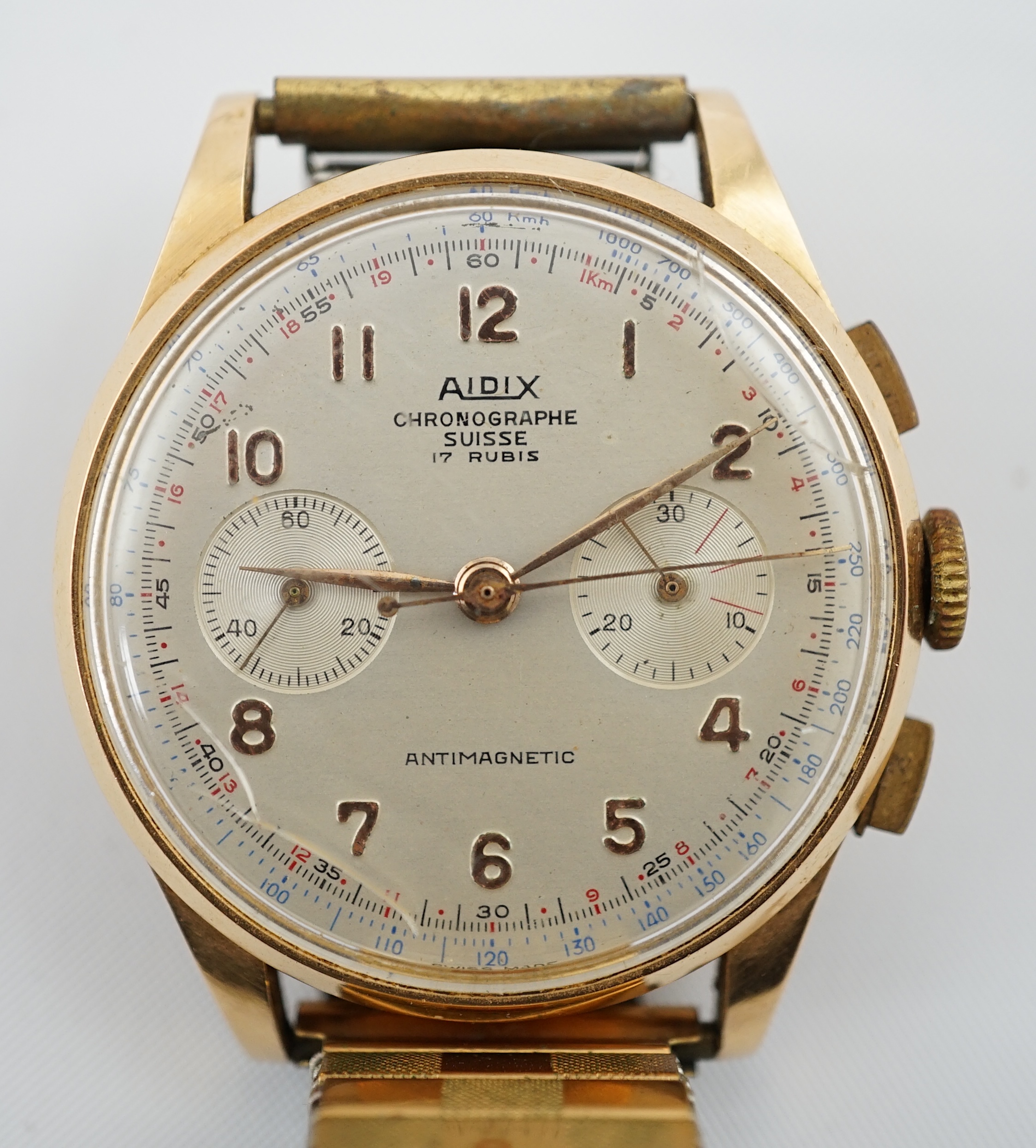 A gentleman's 18ct gold Aidix chronograph manual wind wrist watch